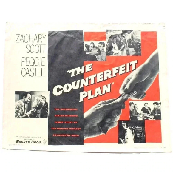 Vtg 1957 The Counterfeit Plan Warner Bros Zachary Scott Peggie Castle Lithograph - Picture 1 of 5